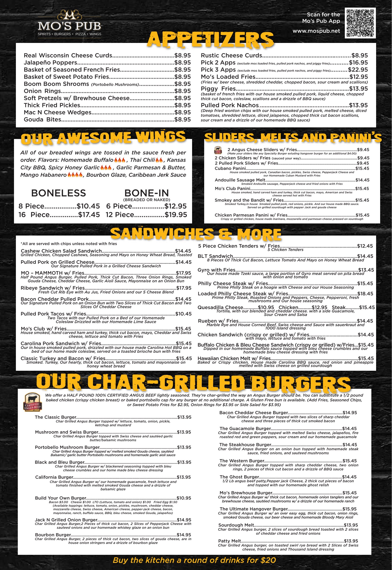 Mo's Pub menu page 1