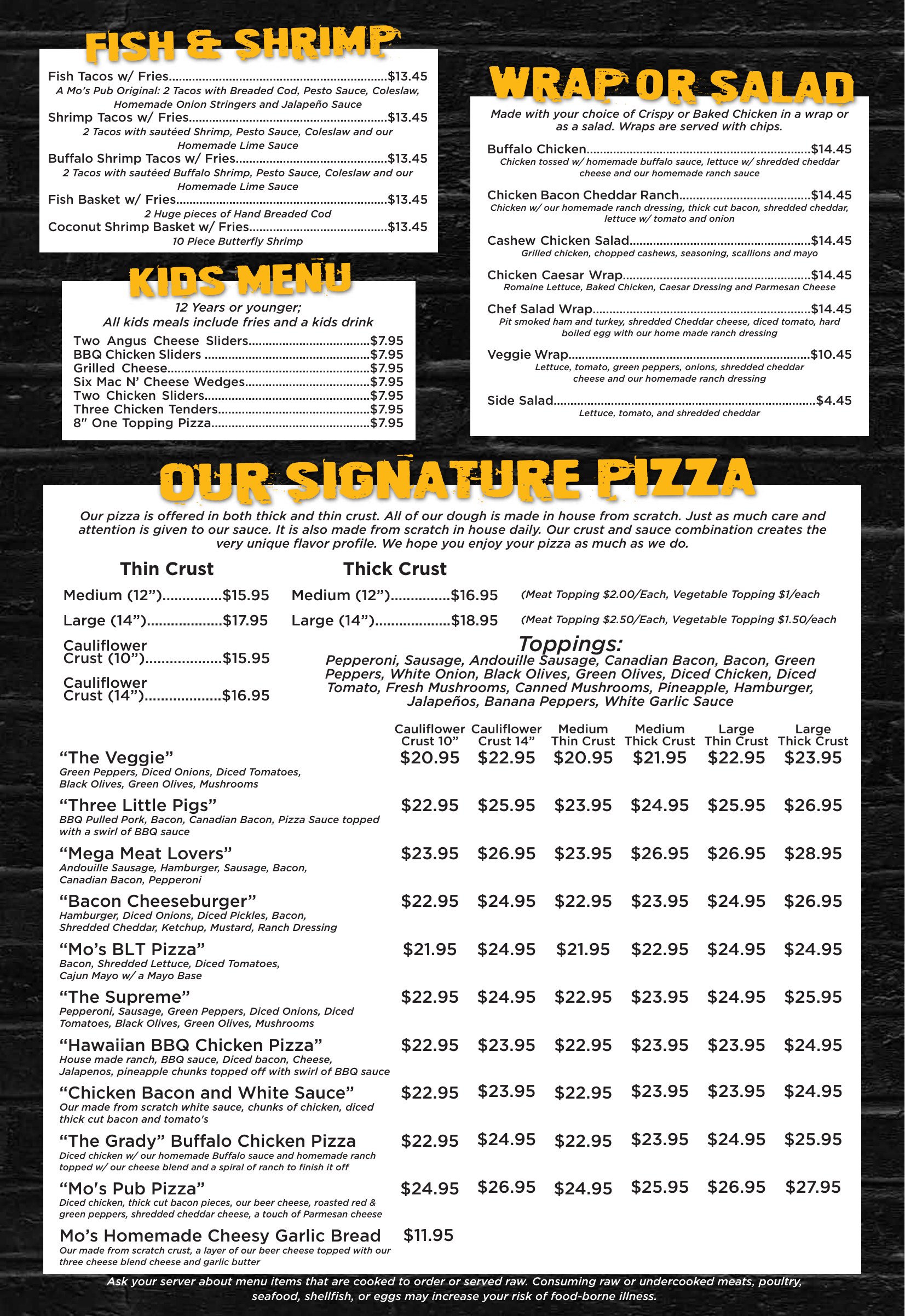 Mo's Pub menu page 2